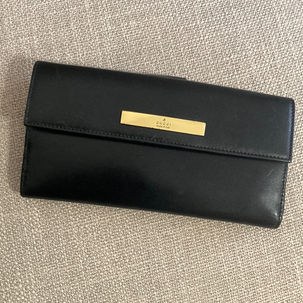 Gucci Black Leather Vintage Continental Wallet